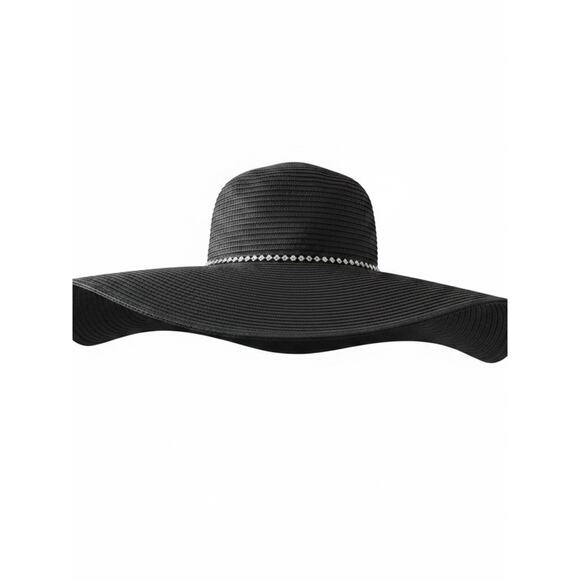 Black Floppy Sun Hat W/Seashell Trim Wide Brim INC Coastal Grandma NWT main image 4
